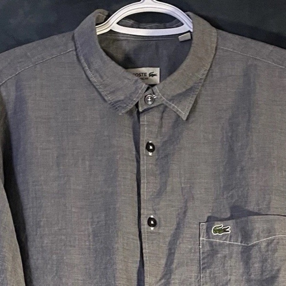 Lacoste Button Down Grey Shirt XL Long Sleeve Regular Fit Casual
